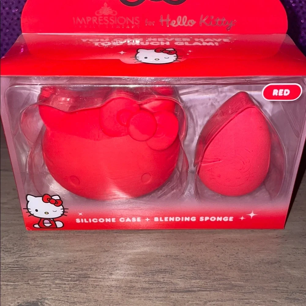 Hello Kitty Makeup Sponge & Silicone Case Set Red Sanrio NIB